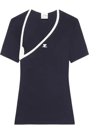 Courrèges Tops, Dames, Zwart, S, Katoen, Slash Contrast T-Shirt