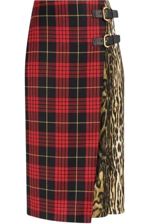 Roberto Cavalli Rokken, Dames, Veelkleurig, S, Tartan Ocelot-Print Rok Hoge Taille