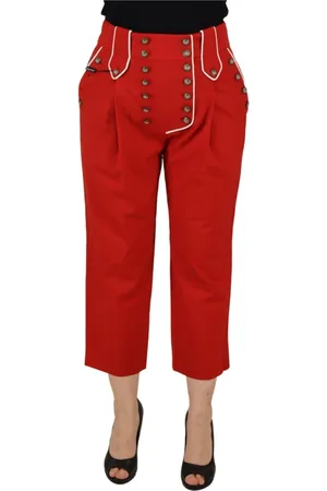 Dolce & Gabbana Broeken, Dames, Rood, L, Leer, Rode hoog getailleerde elegante cropped broek
