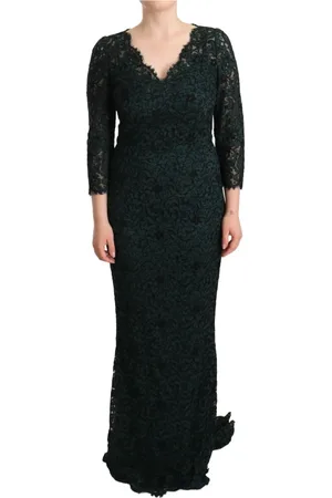 Dolce & Gabbana Kleedjes, Dames, Groen, M, Katoen, Elegante kanten maxi-jurk met V-hals