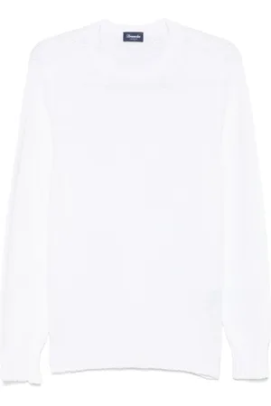 DRUMOHR Truien, Heren, Wit, L, Witte Geribbelde Crew Neck Sweater