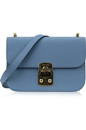 Miu Miu Tassen, Dames, Blauw, ONE Size, Leer, Leren Schoudertas met Drukknoopsluiting