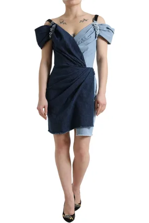 Dolce & Gabbana Kleedjes, Dames, Blauw, 2Xs, Tweed, Blauwe tweedelige elegante kokerjurk