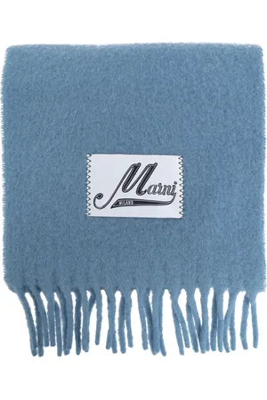 Marni Accessoires, Dames, Blauw, ONE Size, Wol, Sjaal met logopatch