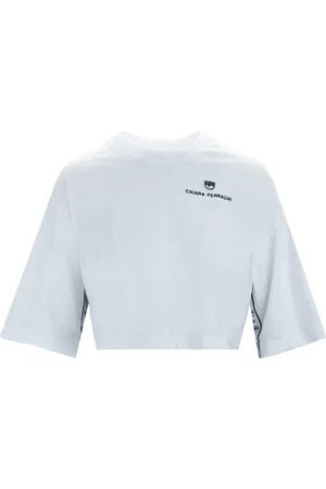 Chiara Ferragni Tops, Dames, Wit, S, Katoen, Cropped T-shirt met wijde mouwen