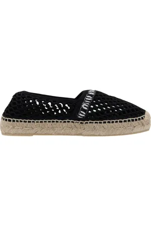 Miu Miu Schoenen, Dames, Zwart, 37 EU, Hennep, Mesh Slip-On Espadrilles met Logo Patch