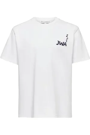 J.W.Anderson Tops, Heren, Wit, M, Katoen, Logo Print Crew Neck T-shirt