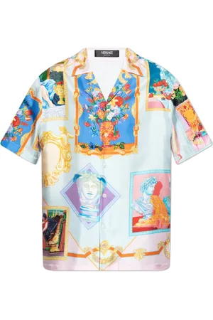 VERSACE Overhemden, Heren, Veelkleurig, L, Zijden overhemd