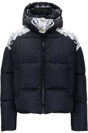 VERSACE Jassen, Dames, Zwart, M, Polyester, Afneembare capuchon gewatteerde jas