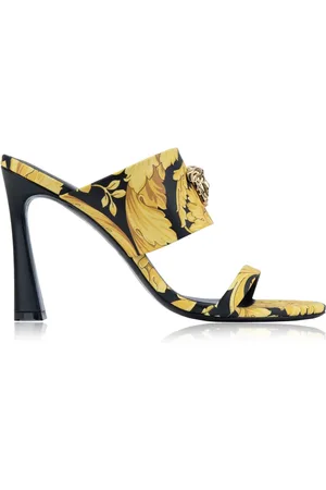 VERSACE Schoenen, Dames, Geel, 38 EU, Leer, Dames Leren Instap Sandalen