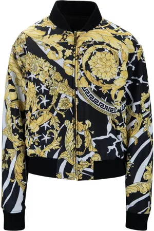 VERSACE Jassen, Dames, Veelkleurig, S, Wol, Omkeerbare Jas met Ritssluiting en Hoge Kraag