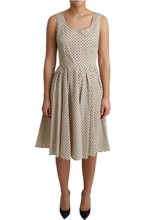 Dolce & Gabbana Kleedjes, Dames, , XS, Katoen, Mouwloze A-lijn jurk met polkadots