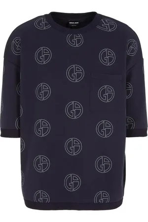 Giorgio Armani Sweatshirts & Hoodies, Heren, Blauw, L, Stijlvolle Fbwf Sweater