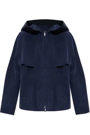 Emporio Armani Jassen, Dames, Blauw, S, Jas met Afneembare Capuchon