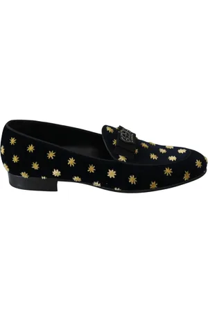Dolce & Gabbana Elegante Fluwelen Loafers met Kroonborduursel