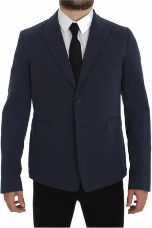 Dolce & Gabbana Pakken, Heren, Blauw, M, Katoen, Elegante Blauwe Katoenmix Blazer Jas