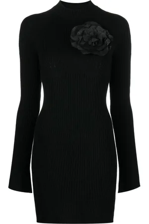 BLUMARINE Kleedjes, Dames, Zwart, M, Gebreide Jurk met Bloemdetail