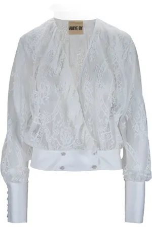 ANIYE BY Blouses & Shirts, Dames, Wit, L, Katoen, Bloemen geborduurde knoopshirt