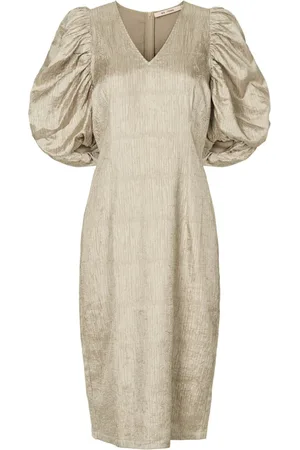 RUE de FEMME Kleedjes, Dames, Groen, 2Xl, Lyric Jurk Brunt Olijf Elegant V-Hals