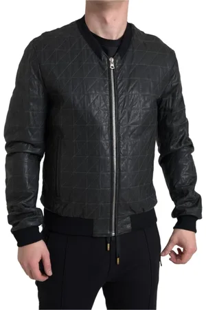 Dolce & Gabbana Jassen, Heren, Zwart, L, Elegante zwarte leren bomberjack