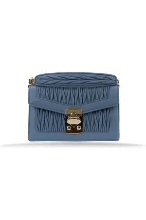Miu Miu Tassen, Dames, Blauw, ONE Size, Leer, Schoudertas met drukknoopsluiting