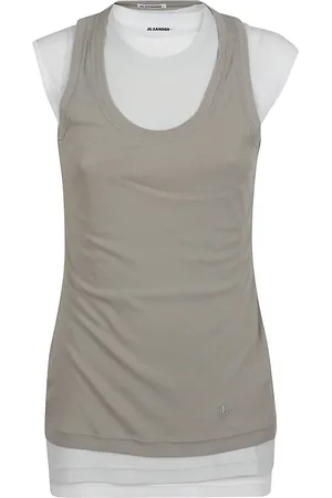Jil Sander Tops, Dames, Bruin, S, Katoen, Geborduurde katoenen tanktop