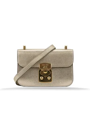 Miu Miu Tassen, Dames, Geel, ONE Size, Leer, Leren Schoudertas met Drukknoopsluiting