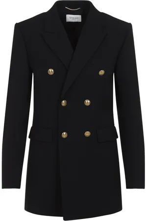 Saint Laurent Jassen, Dames, Zwart, S, Wol, Zwarte wollen jas elegante stijl
