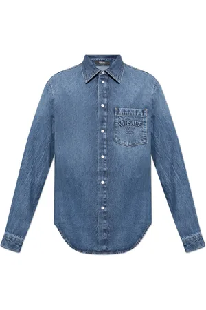 VERSACE Overhemden, Heren, Blauw, M, Denim, Denim overhemd