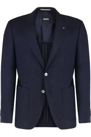HUGO BOSS Jassen, Heren, Blauw, M, Wol, Wollen Jas met Reverskraag