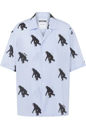 Moschino Overhemden, Heren, Blauw, L, Katoen, Blauw Gestreept Grafisch Print Shirt