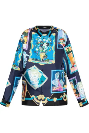 VERSACE Overhemden, Heren, Veelkleurig, L, Zijden overhemd