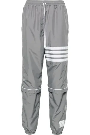 Thom Browne Broeken, Heren, Grijs, L, Grijze Straight Broek met 4-Bar Streep