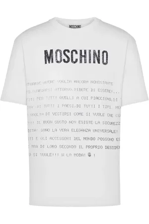 Moschino Tops, Heren, Wit, M, Katoen, Wit Slogan Print Crew Neck T-shirt