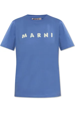 Marni Tops, Dames, Blauw, XS, Katoen, T-shirt met Logo