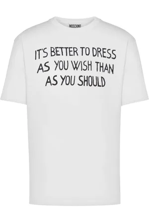 Moschino Tops, Heren, Wit, M, Katoen, Wit Slogan Print T-shirt met Ronde Hals