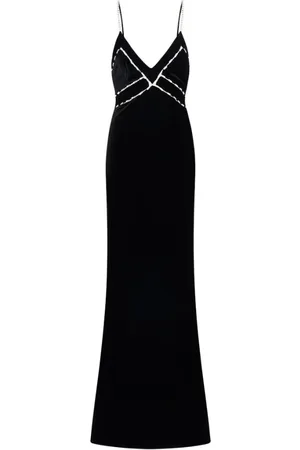LOVESHACKFANCY Kleedjes, Dames, Zwart, L, Katoen, Fluwelen versierde maxi-jurk