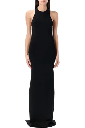 Saint Laurent Kleedjes, Dames, Zwart, M, Leer, Zwarte Lange Jurk Elegant Mouwloos Racerback