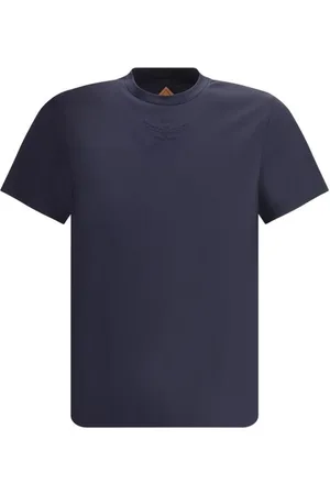 MCM Tops, Heren, Blauw, S, Katoen, Iconisch Logo Katoenen T-shirt met Crew Neck