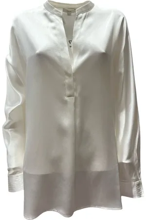 Vince Blouses & Shirts, Dames, Wit, L, Bandkraag Zijden Blouse