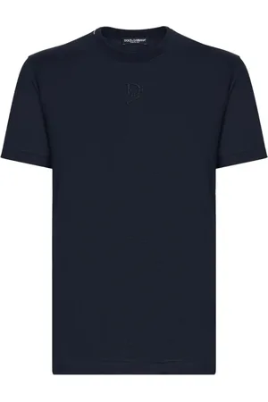 Dolce & Gabbana Tops, Heren, Blauw, XL, Zijden Logo T-shirt Navy Crew