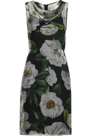 Dolce & Gabbana Kleedjes, Dames, Veelkleurig, XS, Gardenia Print Cowl Neck Jurk