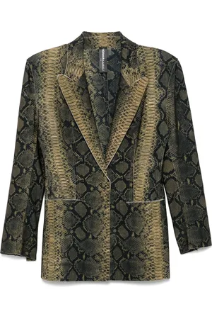 Norma Kamali Jassen, Dames, Zwart, M, Polyester, Python Print Classic Blazer