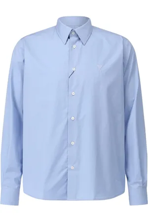 Ami Overhemden, Heren, Blauw, M, Katoen, Overhemd met logo-borduursel