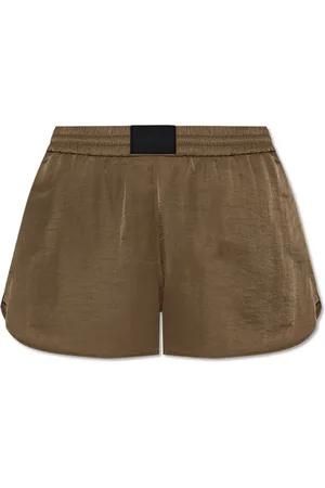 Helmut Lang Korte broeken, Dames, Bruin, S, Nylon, Shorts met logopatch