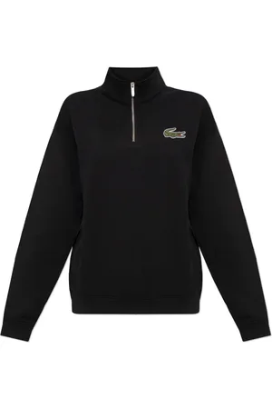 Lacoste Sweatshirts & Hoodies, Dames, Zwart, S, Katoen, Sweatshirt met Opstaande Kraag