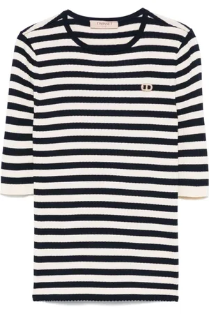 Twin-Set Truien, Dames, Veelkleurig, XS, Midnight Blue Ribbed Crew Neck Sweaters