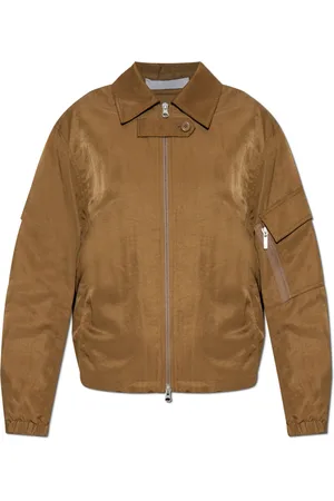 Helmut Lang Jassen, Dames, Bruin, S, Leer, Jas met zakken