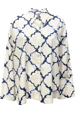ODEEH Blouses & Shirts, Dames, Veelkleurig, M, Katoen, Gestreepte Blouse met Puntkraag