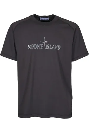 Stone Island Tops, Heren, Grijs, L, Katoen, Antraciet Katoenen T-shirt met Reflecterende Print